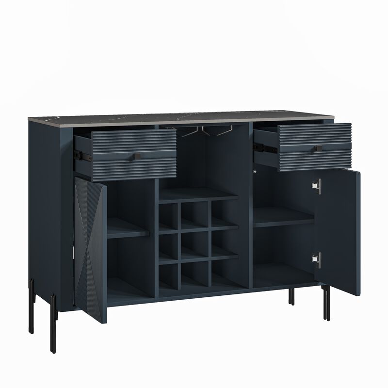 FESTIVO 42" Modern Wine Cabinet with Metal Glass Rack and Drawers