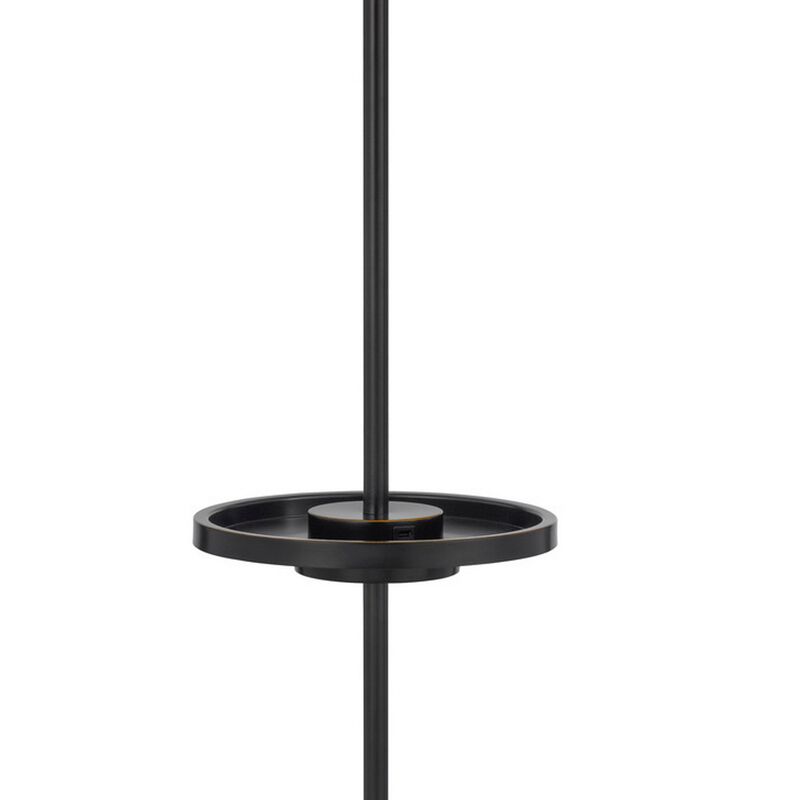 62 Inch Metal Floor Lamp, Tray, Dimmer,  2 USB Ports, Bronze-Benzara