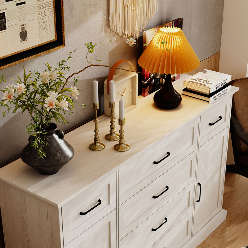 61" W Farmhouse Sideboard Buffet Storage Cabinet Credenza with 6 Drawers, 4 Shelves & 2 Doors, Wooden Coffee Bar Cabinet for Dining Room Kitchen Living Room