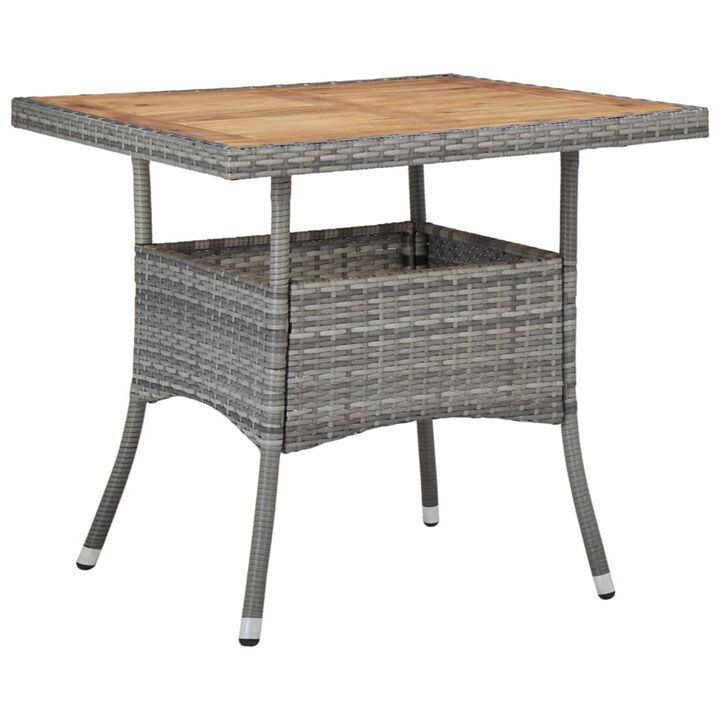 vidaXL Outdoor Dining Table Gray Poly Rattan and Solid Acacia Wood
