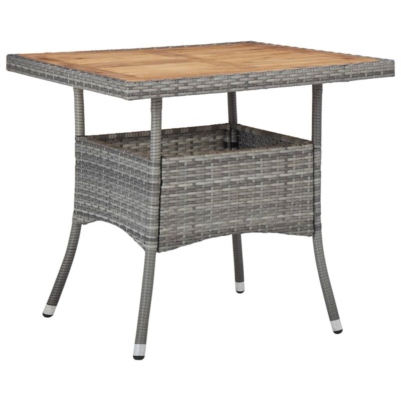 vidaXL Outdoor Dining Table Gray Poly Rattan and Solid Acacia Wood
