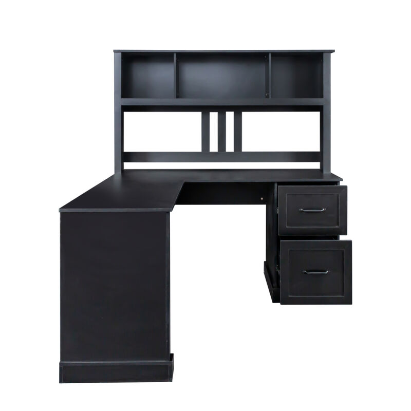Home Office Computer Desk With Hutch, Antiqued Finish