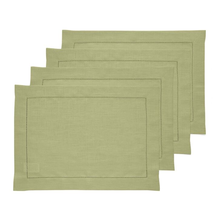 Solino Home 100% Pure Linen Placemats Set of 4 - 14 x 19 Inch | Classic Hemstitch