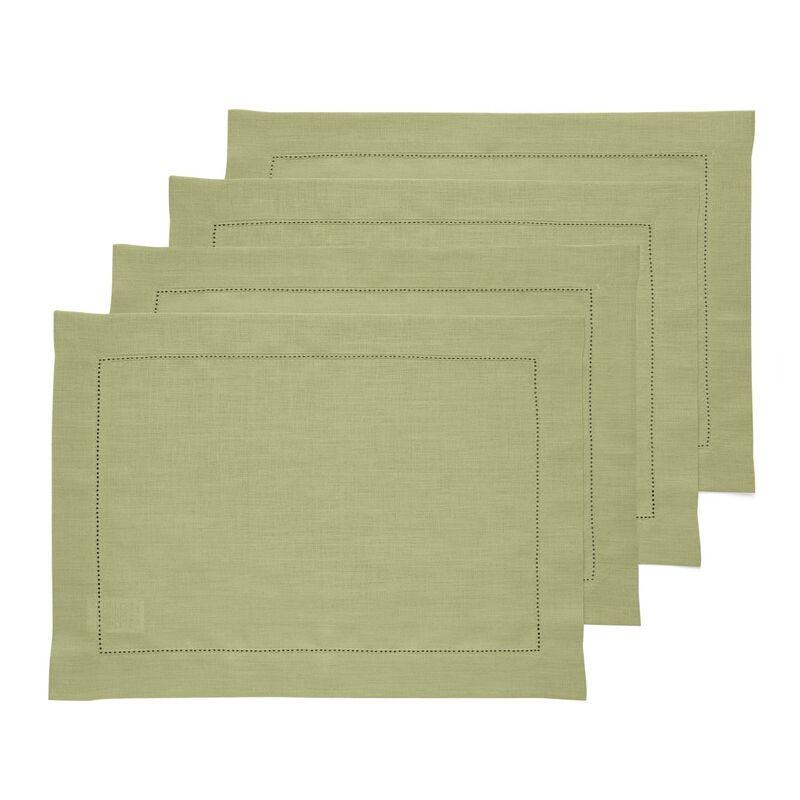 Solino Home 100% Pure Linen Placemats Set of 4 - 14 x 19 Inch | Classic Hemstitch