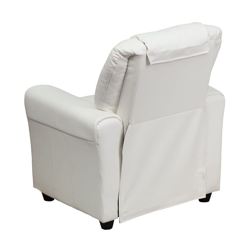 Flash Furniture Vana Vinyl Kids Recliner with Cup Holder, Headrest, and Safety Recline, Contemporary Reclining Chair for Kids, Supports up to 90 lbs., White