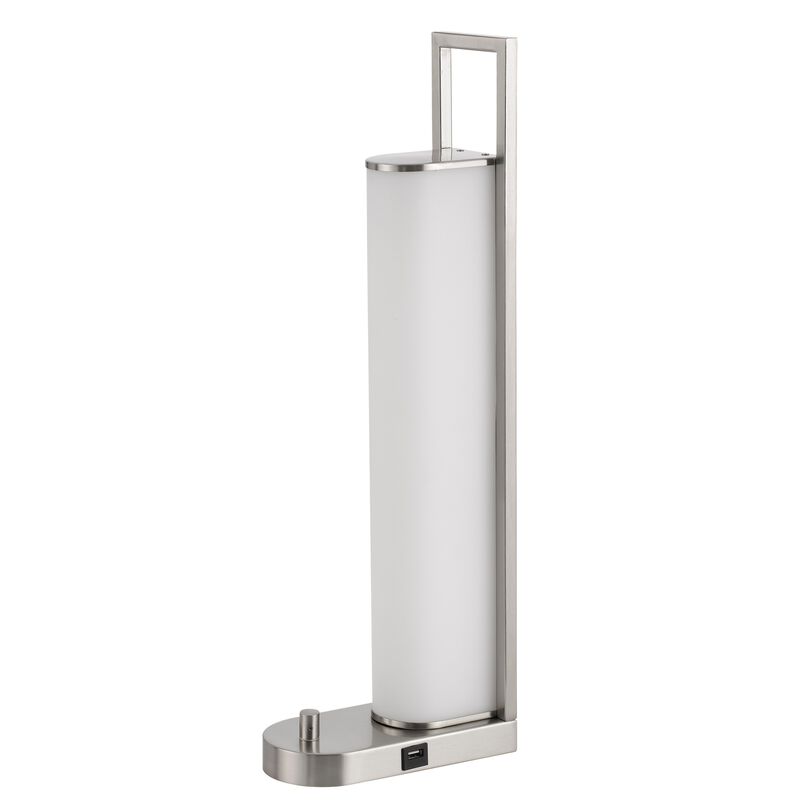 Mora Table Lamp, 2 USB Ports, Dimmer LED Light, Chrome Steel 23 Inch - Benzara
