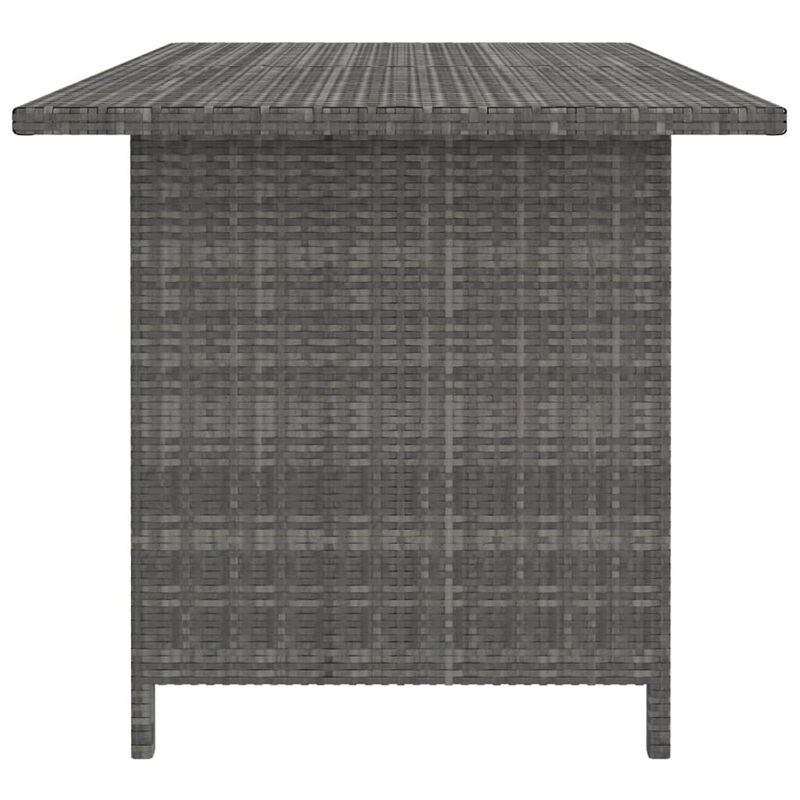 Outdoor Dining Table, 43 Inch Rectangular Top, Dark Gray Poly Rattan - Benzara