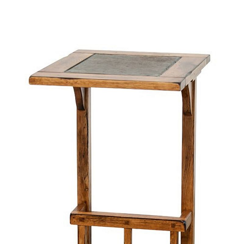 Marv Side Table with Magazine Rack, 13 Inch, Rustic Oak Finish Wood - Benzara