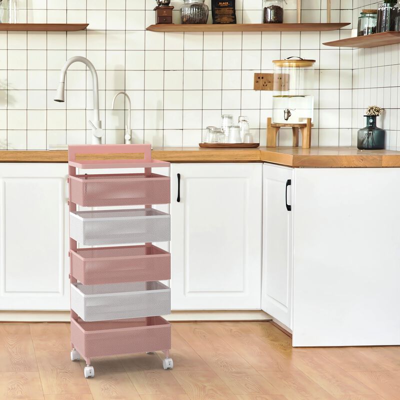 Rotating Kitchen Storage Rack with Handle, Fruit Vegetable Storage Shelf, Rolling Storage Cart, Multifunctional Household Shelf for Bedroom, Bathroom, Living Room