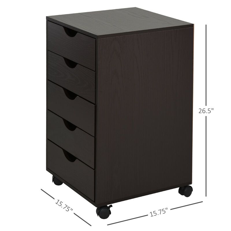 Brown Minimalist Organizer: 5-Drawer File Cabinet with Wheels