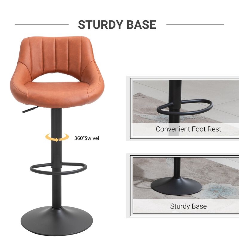 Brown Modern Seating: Set of 2 Swivel Bar Stools with Adjustable Height