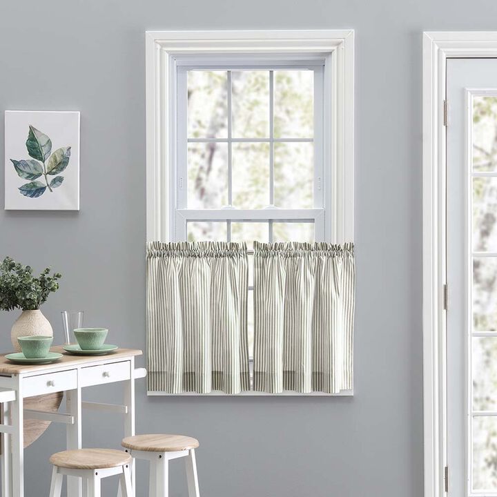 Ellis Curtain Plaza Classic Ticking Stripe Printed on Natural Ground 1.5" Rod Pocket Tailored Tiers
