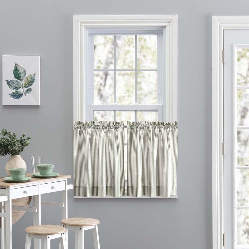 Ellis Curtain Plaza Classic Ticking Stripe Printed on Natural Ground 1.5" Rod Pocket Tailored Tiers