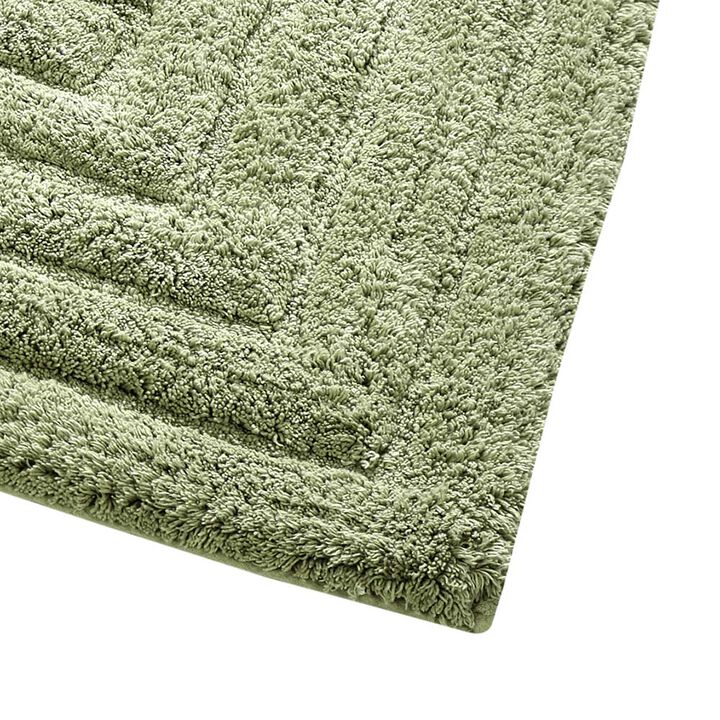 Knightsbridge Stylish And Comfortable All Season Traditional Racetrack Design Cotton Bath Rug 17" X 24" Sage