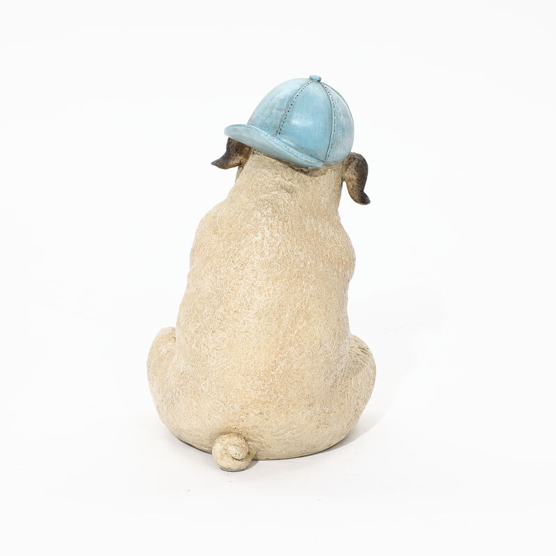 LuxenHome Baseball Fan Puppy Dog with Skateboard Sculpture Resin Statue, Indoor and Outdoor