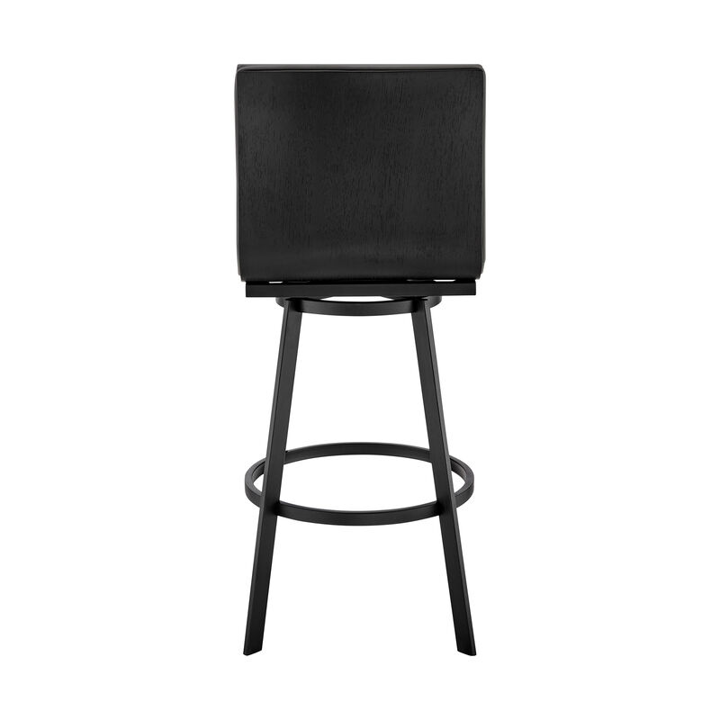 Nikole Bar Height Swivel Bar Stool in Matt Black Finish with Gray Faux Leather