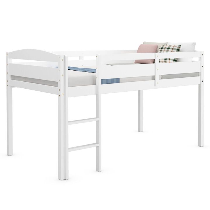 Wooden Twin Low Loft Bunk Bed with Guard Rail and Ladder.