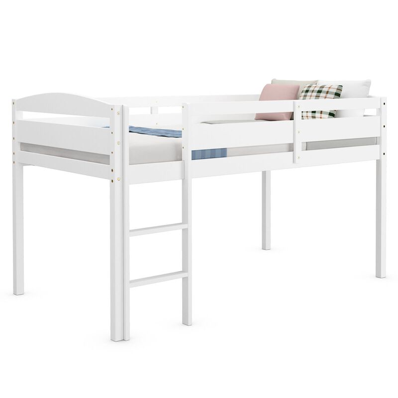 Wooden Twin Low Loft Bunk Bed with Guard Rail and Ladder.