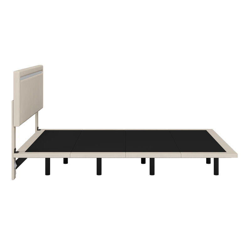 Merax Modern Upholstered Floating Bed Frame with LED Lights