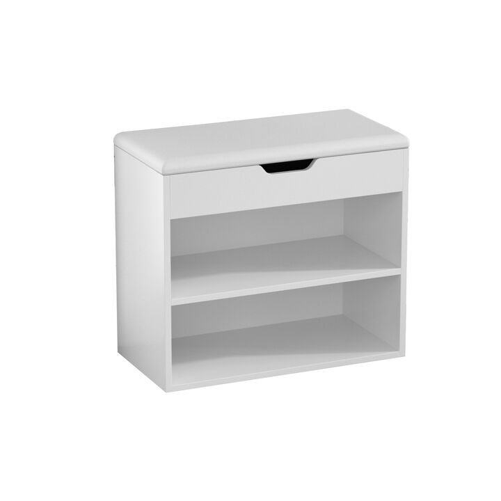 21.2 in. H x 24 in. W 6-Pair Shoes White Wood Shoe Storage Bench with Hidden Storage Compartment