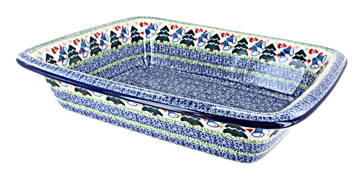 Blue Rose Polish Pottery Rustic Pines Medium Rectangular Baker