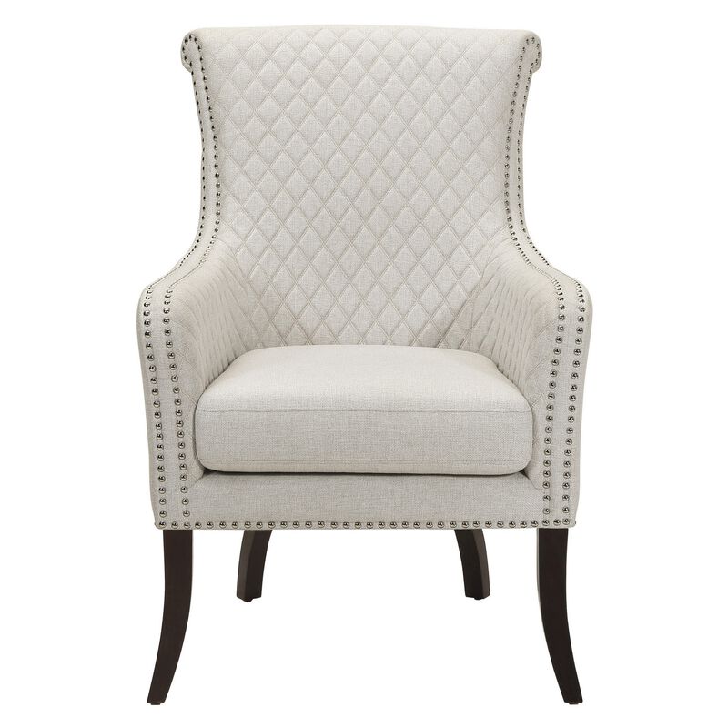 33 Inch Accent Armchair, Diamond Stitched Design, Beige Textured Polyester - Benzara