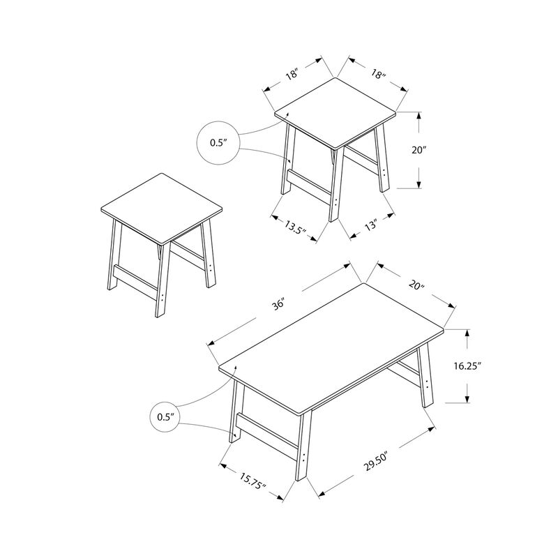 Monarch Specialties I 7931P Table Set, 3pcs Set, Coffee, End, Side, Accent, Living Room, Laminate, Brown, Transitional