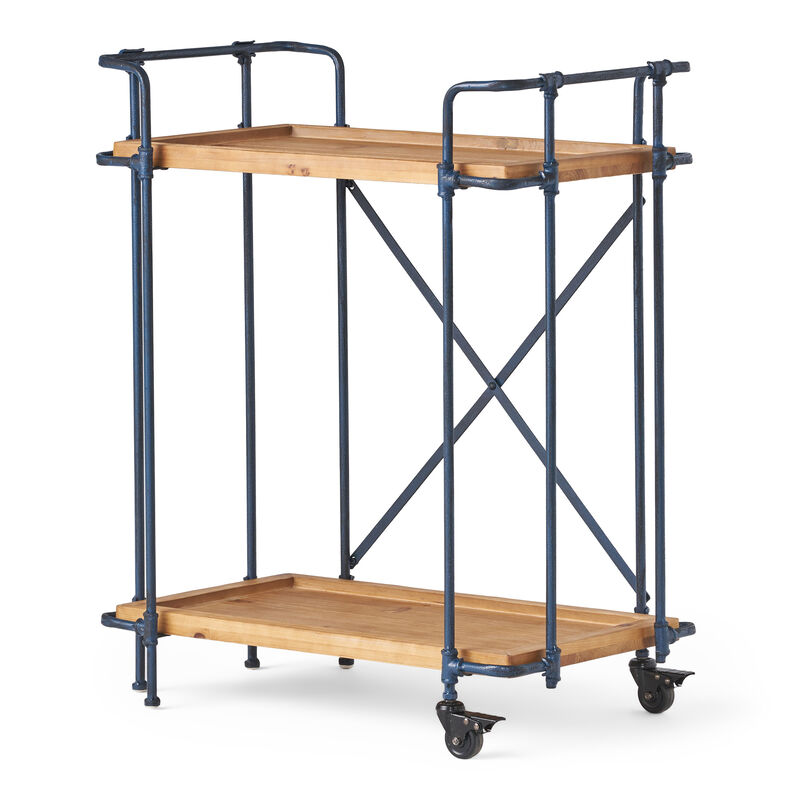 Rustic Firwood Bar Cart with Iron Frame and Rolling Wheels for Home Use
