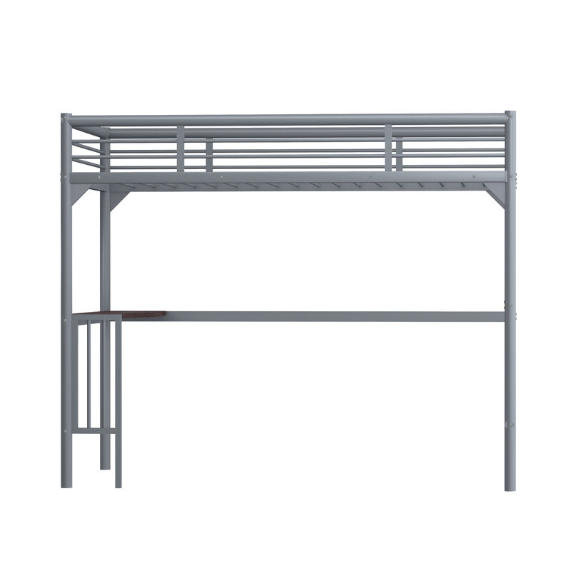 Twin Metal Loft Bed With Desk, Ladder And Guardrails, Bookdesk Under Bed