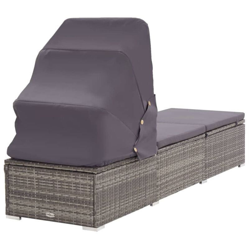 vidaXL Sun Lounger with Canopy and Cushion Poly Rattan Gray
