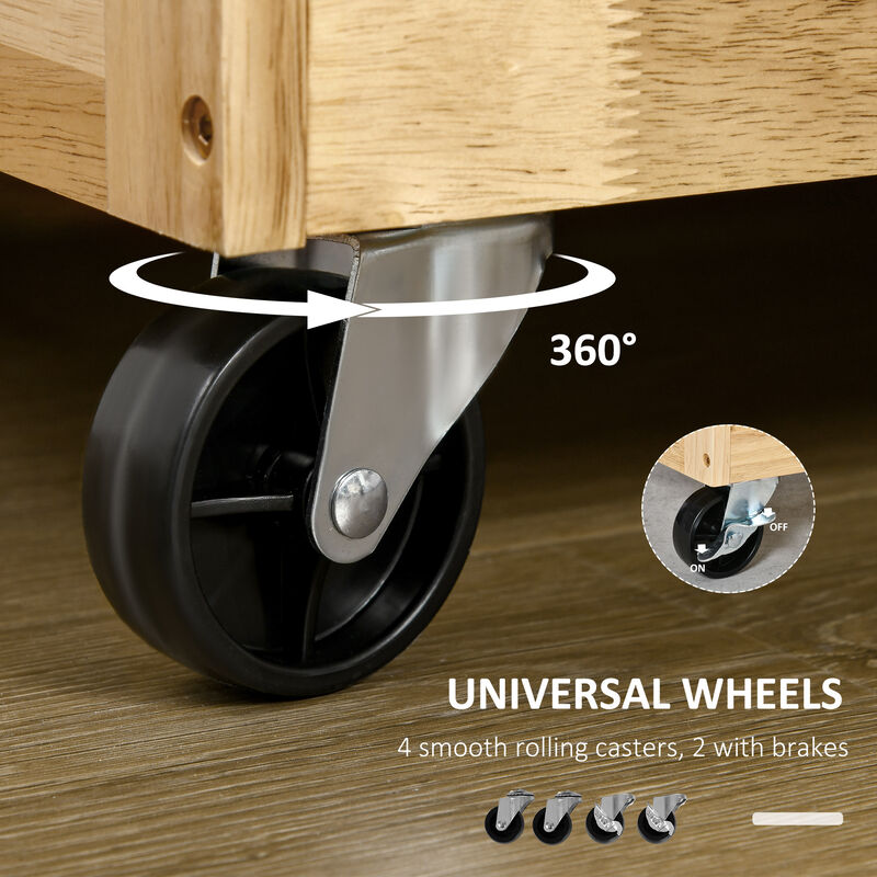 Wooden Rolling Kitchen Island Storage Cart with Drawers Door Cabinets