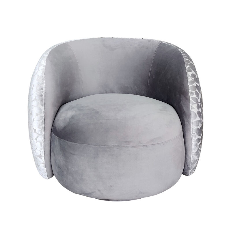 Pasargad Home Allure Modern Swivel Base Barrel Chair, Grey
