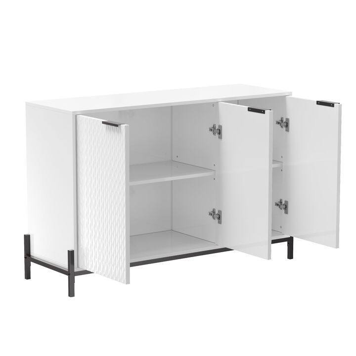 Elegant 3-Door Storage Cabinet with Adjustable Shelves and Geometric Design