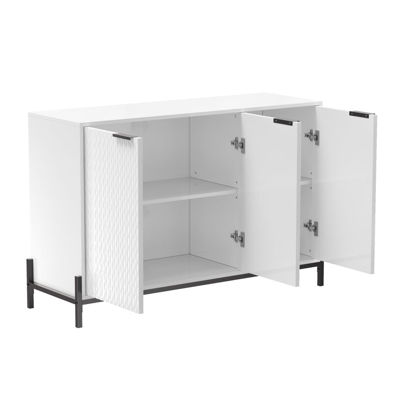 Elegant 3-Door Storage Cabinet with Adjustable Shelves and Geometric Design