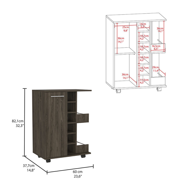 Bar Cart Wells, Living Room, Dark Walnut