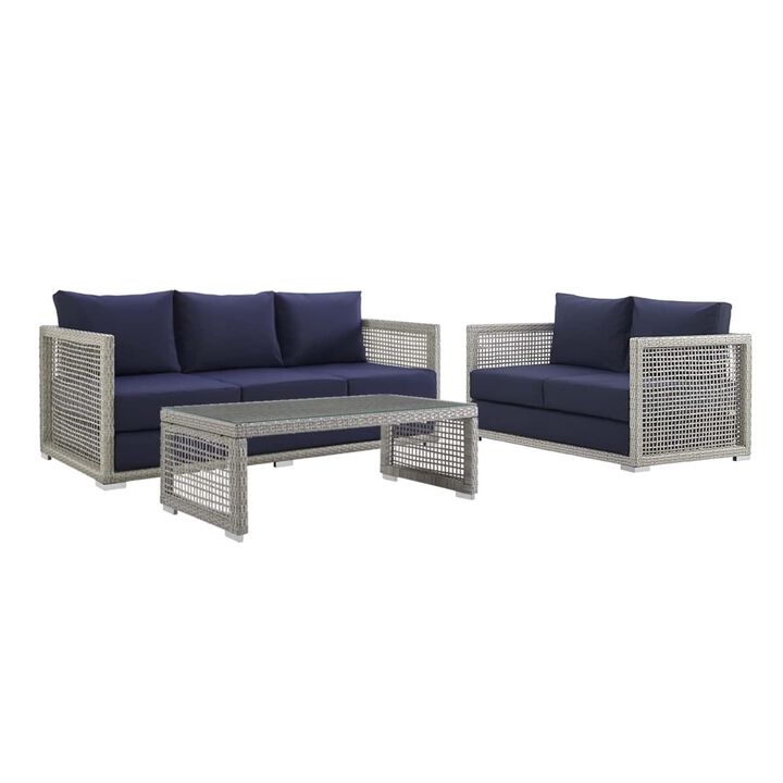 Aura 3 Piece Outdoor Patio Wicker Rattan Set - Gray Navy