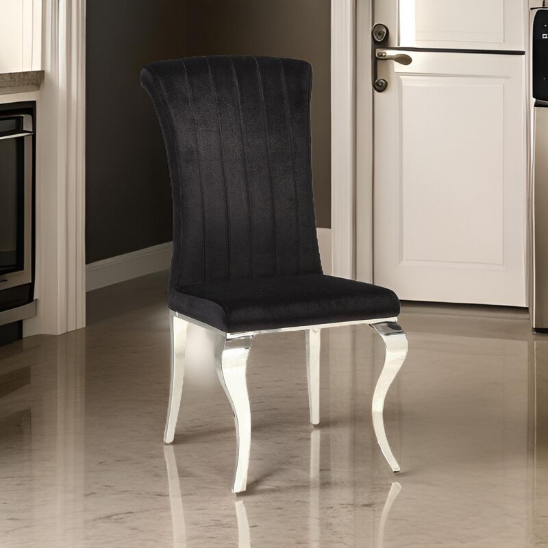 Metal Dining Chair with Cabriole Front Legs, Set of 4, Black and Chrome-Benzara