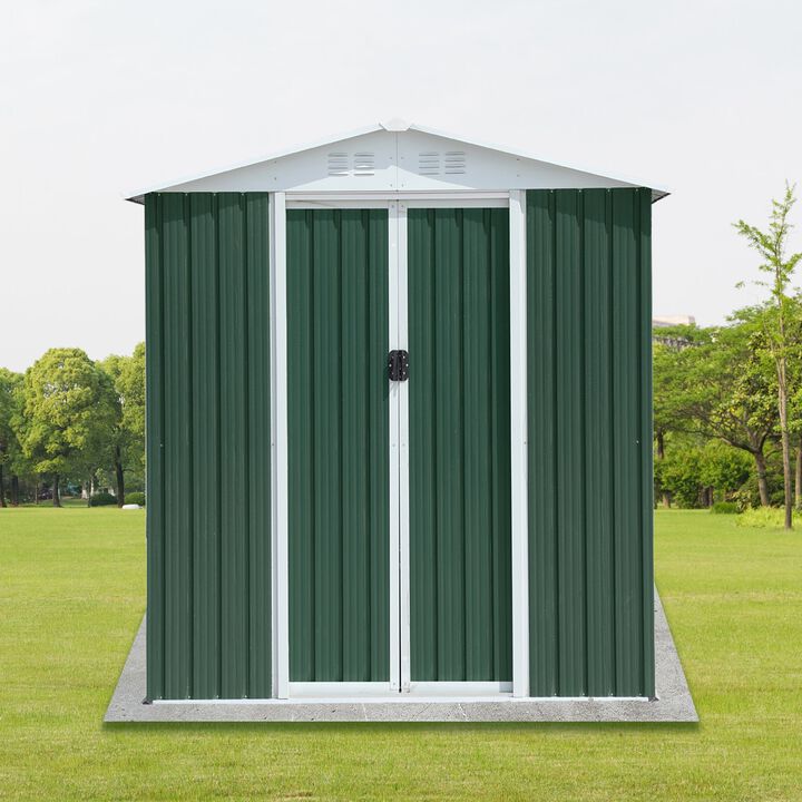 MONDAWE 6FTx4FT Apex Roof Outdoor Tool Storage House Garden Shed With Aluminum Alloy Frame And Sliding Door