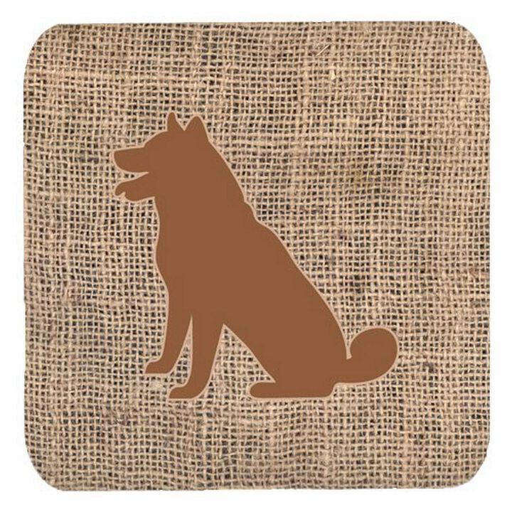 Caroline's Treasures BB1113-BL-BN-FC Shiba Inu Burlap and Brown Foam Coasters (Set of 4), 3.5 H x 3.5 W, Multicolor