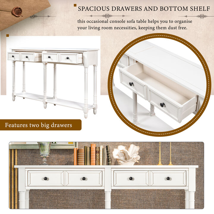 Storage Console Table with Two Drawers and Bottom Shelf for Living Room and Hallway