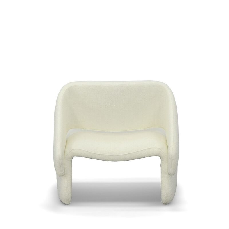 33 Inch Accent Chair, Gold Buttons, Winged Back, Off White Upholstery - Benzara