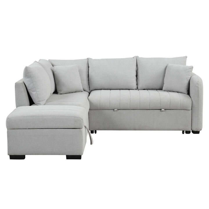 Merax L-shaped Sectional Pull Out Sofa Bed Sleeper Sofa with 2 USB Ports