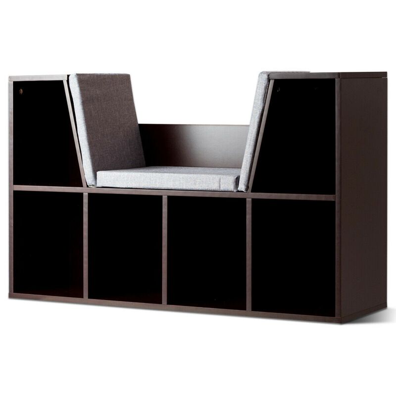 6-Cubby Kid Storage Bookcase Cushioned Reading Nook