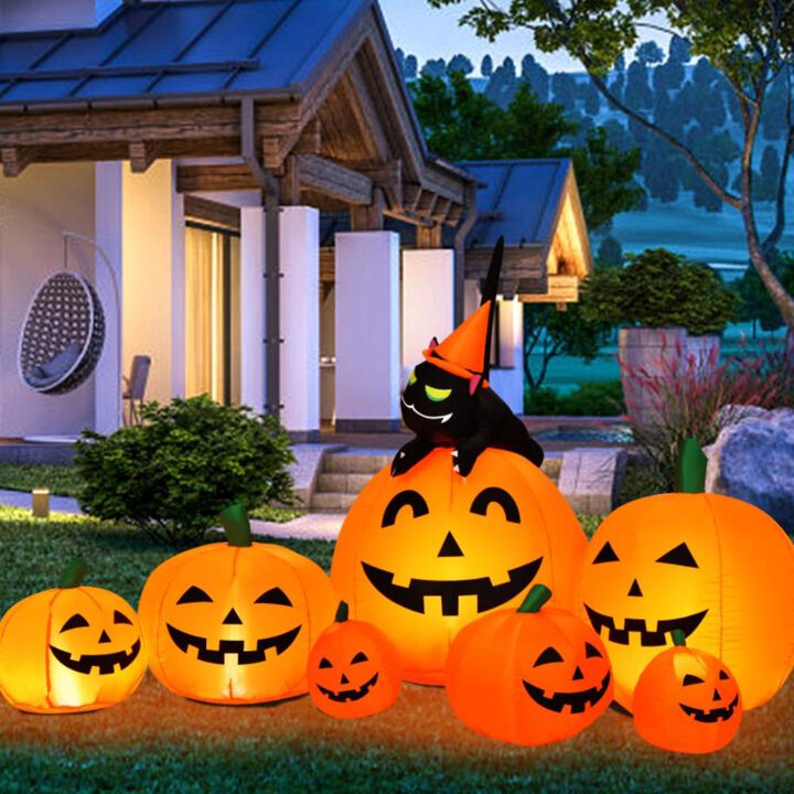 Hivvago Halloween 7.5 Feet Inflatable Pumpkin Combo with Witch Black Cat