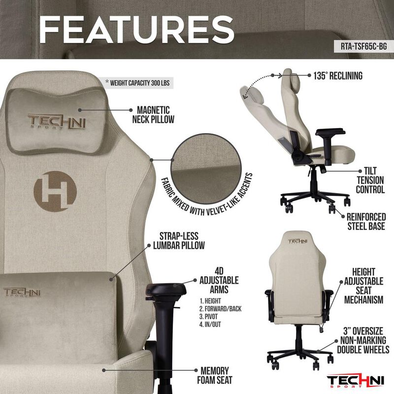Techni Sport Fabric Gaming Chair - Beige