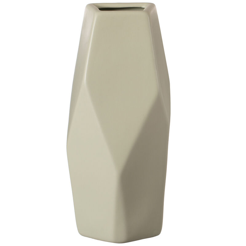 8" H Decorative Ceramic Multi Paned Vase, Modern Style Centerpiece Table Vase White, Medium