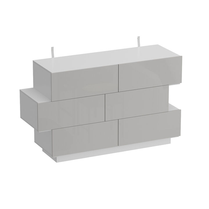 15.7 in. D x 30.7 in. H High Gloss White Wood 6-Drawer 46.1 in. W Chest of Drawers Storage Cabinet Modern Style