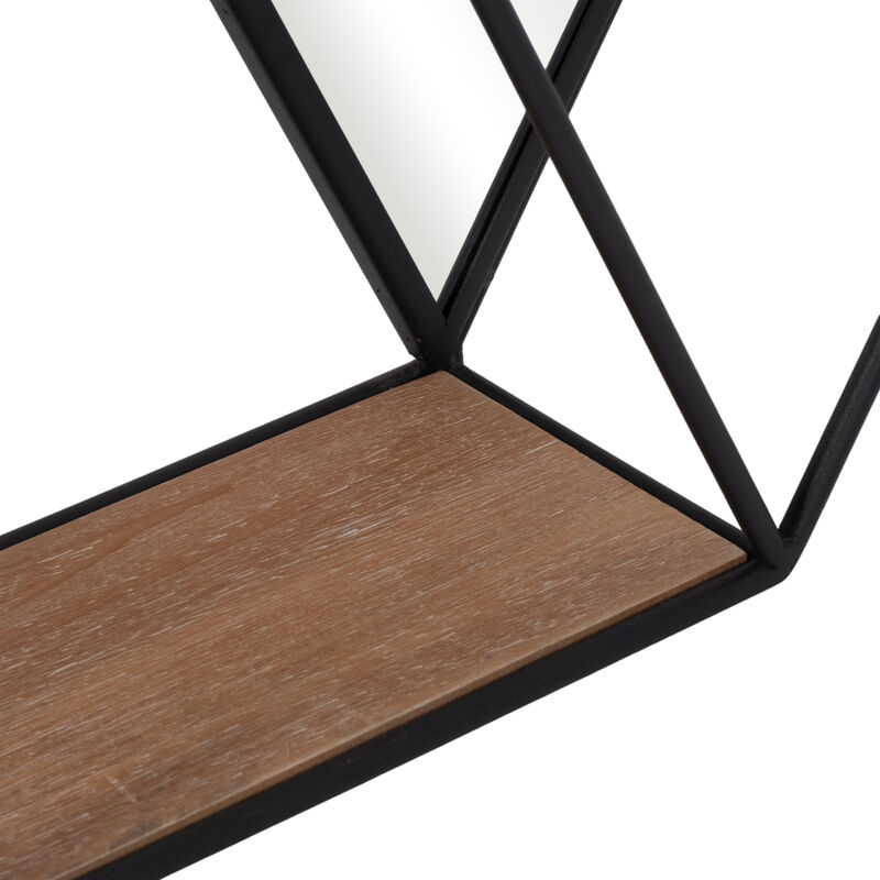 Metal/wood 20" Hexagon Mirrored Wall Shelf