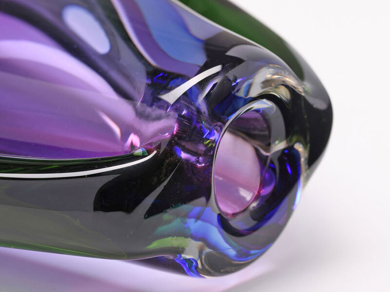 Hand Blown Sommerso Oval Art Glass Vase