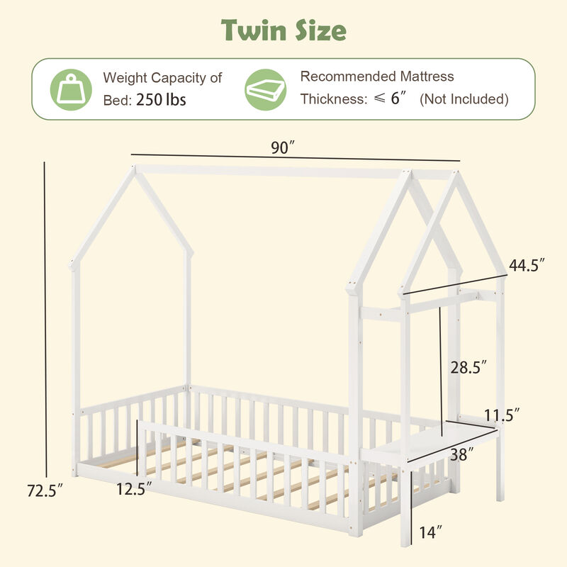 House Floor Bed Montessori Bed Frame with Storage Shelf